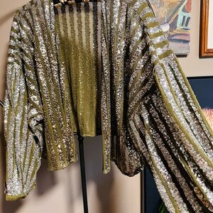 Anthropologie Olive and Silver Sequin Cape